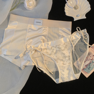 RoseMemory纯欲风系带蕾丝情侣内裤 冰丝性感缎面 一男一女2025新款