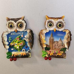 西班牙托尔多 马洛卡 猫头鹰 树脂磁性冰箱贴 世界旅游纪念品