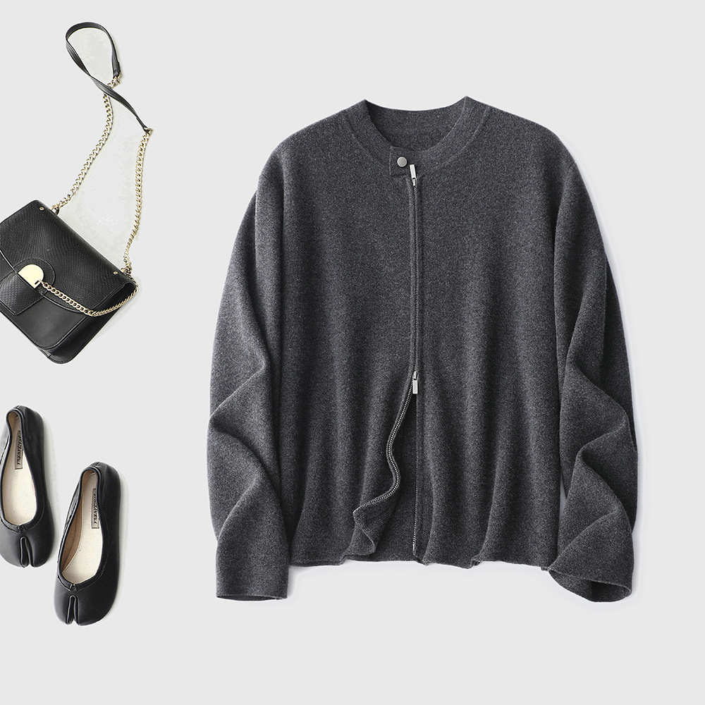 高知老钱风 不张扬的贵气110支加厚羊绒羊毛衫高级拉链开衫外套冬