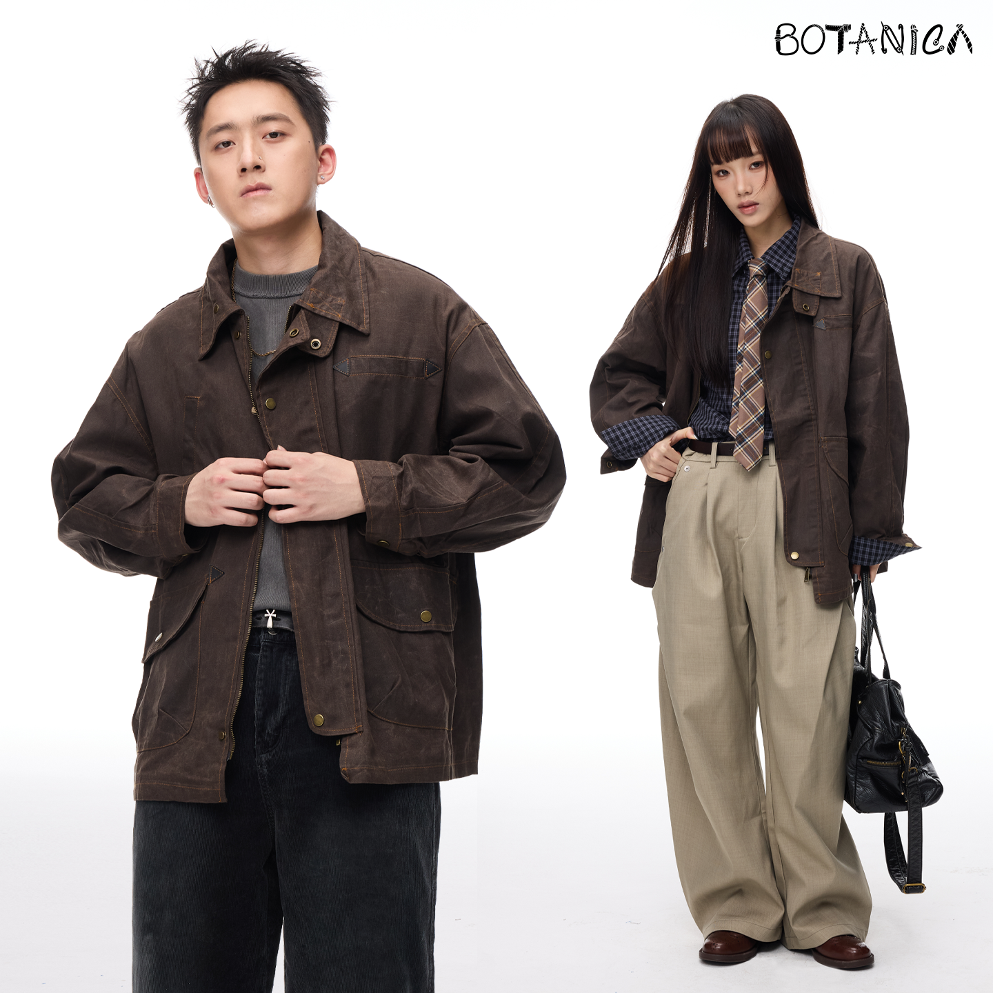 Botanica美式复古猎装油蜡夹克翻领多口袋水洗咖棕色重工机车外套