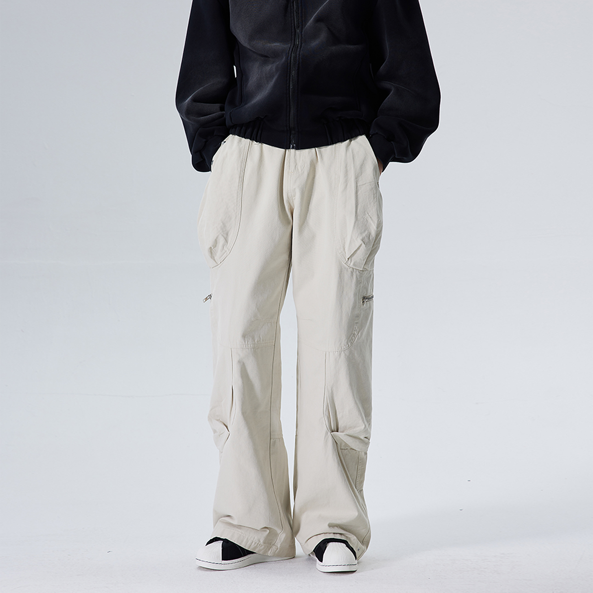 Botanica复古卡其色工装伞兵裤阔腿拼接宽松美式高街vibe街头裤子