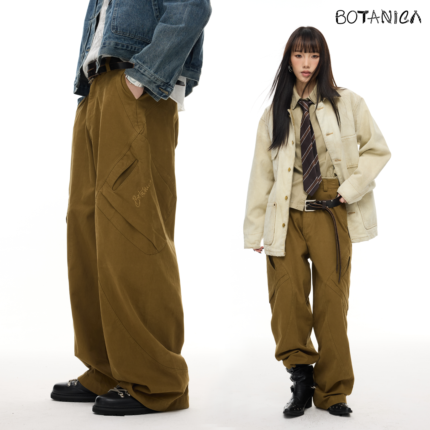 Botanica美式复古街头vibe阔腿口袋工装裤卡其色解构松弛感裤子