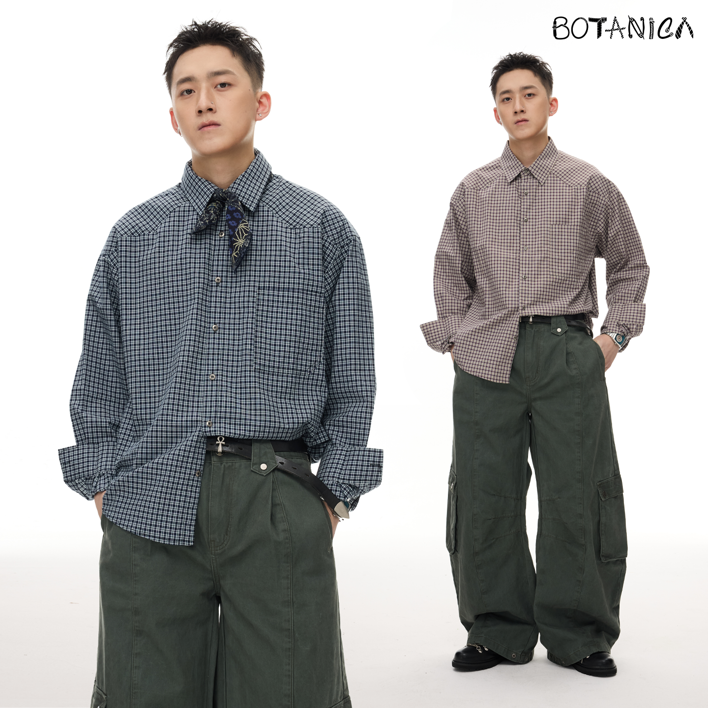 Botanica美式oversize格子衬衫秋newvintage新复古风百搭慵懒上衣