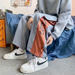 K3077/P28秋装新款中性风宽松阔腿裤抽绳拼接运动长裤休闲裤男图片