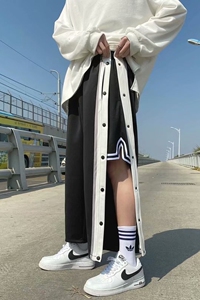裤子男潮流阔腿裤直筒裤全开侧排扣裤宽松篮球运动裤KZ17-P25图片