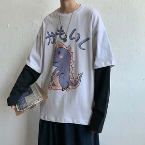 圆领上衣复古宽松内搭打底衫小恐龙印花t恤男薄款 T707-P25图片