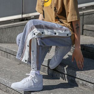 21排扣裤直筒宽松ins潮全开阔腿显瘦大码休闲运动裤KZ17图片