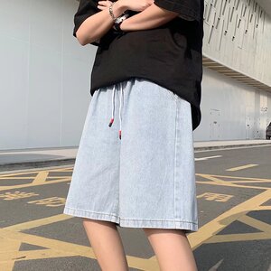 夏季牛仔短裤男潮流ins中性沙滩五分裤子宽松外穿马裤D