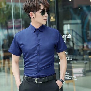 2021夏季大码纯色短袖衬衫男职业上班修身工作寸衣 6色M-5XL 6450图片