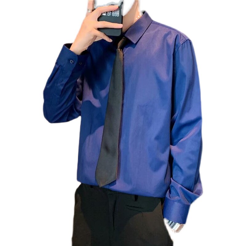2021秋装男士商务休闲纯色长袖衬衫职业装免烫白衬衣男5618A-P15,男装衬衫,星座1703A
