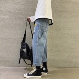 2021新款牛仔裤男休闲宽松百搭ins潮流大码直筒阔腿裤子K193-P28，男装牛仔裤，星座1703A
