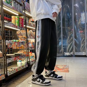 裤子男春夏季运动裤潮ins抽绳束脚卫裤宽松阔腿休闲长裤A图片
