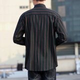 港风复古条纹衬衫男2021新款休闲秋季潮流衬衣上衣W1296-P28，男装衬衫，星座1703A