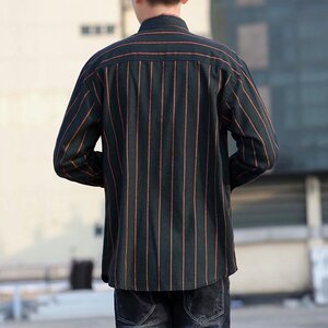 港风复古条纹衬衫男2021新款休闲秋季潮流衬衣上衣 W1296-P28图片