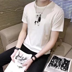 2021夏季男士短袖T恤圆领韩版潮牌宽松印花个性男T728P10图片