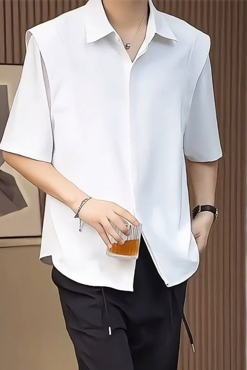 2025夏季上新高级垂感冰丝衬衫男半袖上衣免烫衬衣RA6709-P28,男装T恤,星座1703A