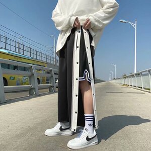 裤子男潮流阔腿裤直筒裤全开侧排扣裤宽松篮球运动裤KZ17-P25图片