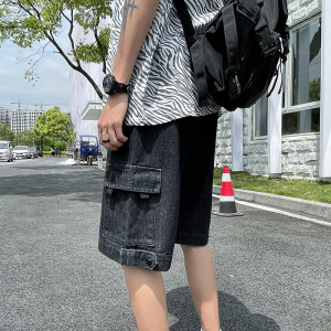 2021夏季新款工装牛仔短裤男港风男式潮流宽松五分裤子S9017-P32图片