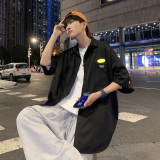 排扣薄衬衫男夏季上衣设计感小众短袖衬衣日系痞帅外套CY108-P25，男装T恤，星座1703A