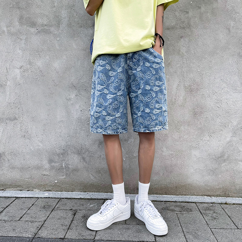 牛仔短裤男夏季超火ins宽松韩版学生潮牌嘻哈bf五分休闲k225-p30图片