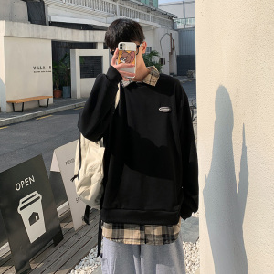2021秋季新款男士韩版假两件翻领嘻哈ins超火纯棉卫衣男M024-P35