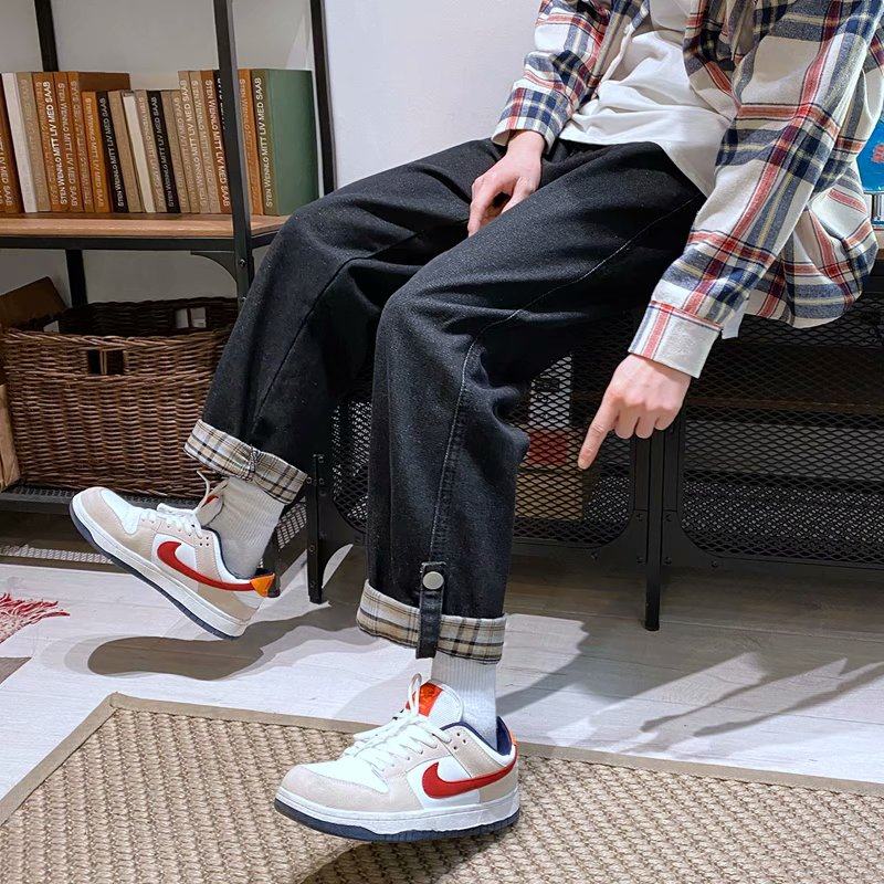 21秋季新款复古翻边格子男士牛仔裤潮流直筒九分裤百搭NZ888,男装牛仔裤,星座1703A
