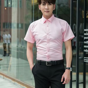 2021夏季大码纯色短袖衬衫男职业上班修身工作寸衣 6色M-5XL 6450图片