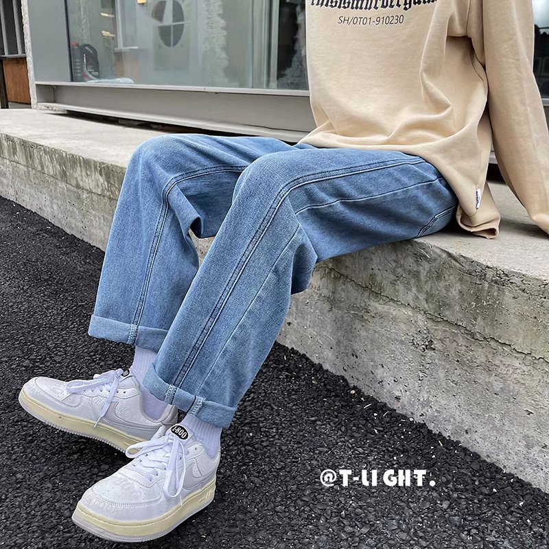 21秋季新款ins港风宽松百搭直筒阔腿印花牛仔裤Z，男装牛仔裤，星座1703A