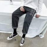 2021主推现货港风宽松韩版潮流笑脸直筒网红牛仔裤KN903-P30，男装牛仔裤，星座1703A