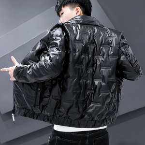 2021亮面棉衣男冬季外套韩版立领修身加厚保暖棉袄棉服S016图片