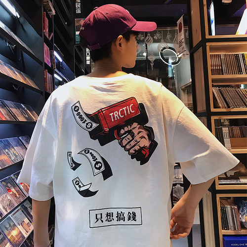 New Men's Short-sleeved T-shirt Printed Half-sleeve Youth Fashion Loose Five-sleeve in Summer 2019