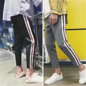 春秋休闲裤男九分港仔文艺高质彩条织带裤直筒小脚1703A-K60-P15图片