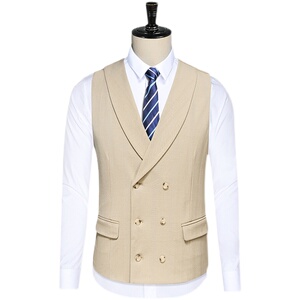 秋双开叉西服套装礼服  商务休闲男西装三件套卡其 A41-P280图片