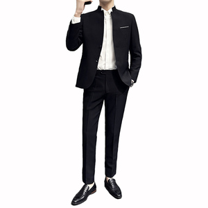 长期做货 风立领西服套装男中式西服中山装礼服黑TZ2065-P200图片