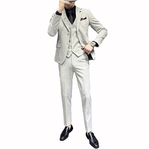 长期款 新款西装男套装浅色二粒扣正装男士西服三件套 SJT69-P280图片