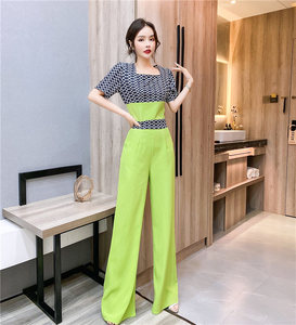 RM18202#夏季气质时髦洋气网红印花撞色显瘦收腰连体裤长裤