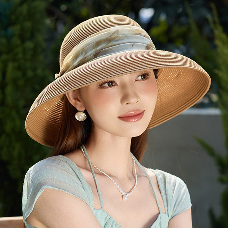 2026年新款圆顶夏季大檐太阳帽出游度假透气遮阳仿麻可折叠女帽