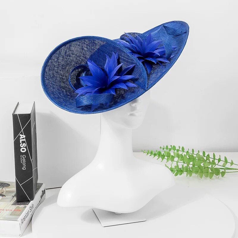 高级礼帽新款夏天麻纱草帽子女法式复古优雅礼帽大边宴会遮阳帽子