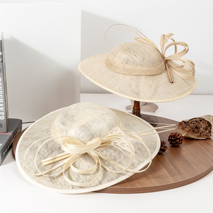 春夏季新款欧美复古麻纱帽子女士派对晚宴礼帽遮阳帽发箍头饰女帽