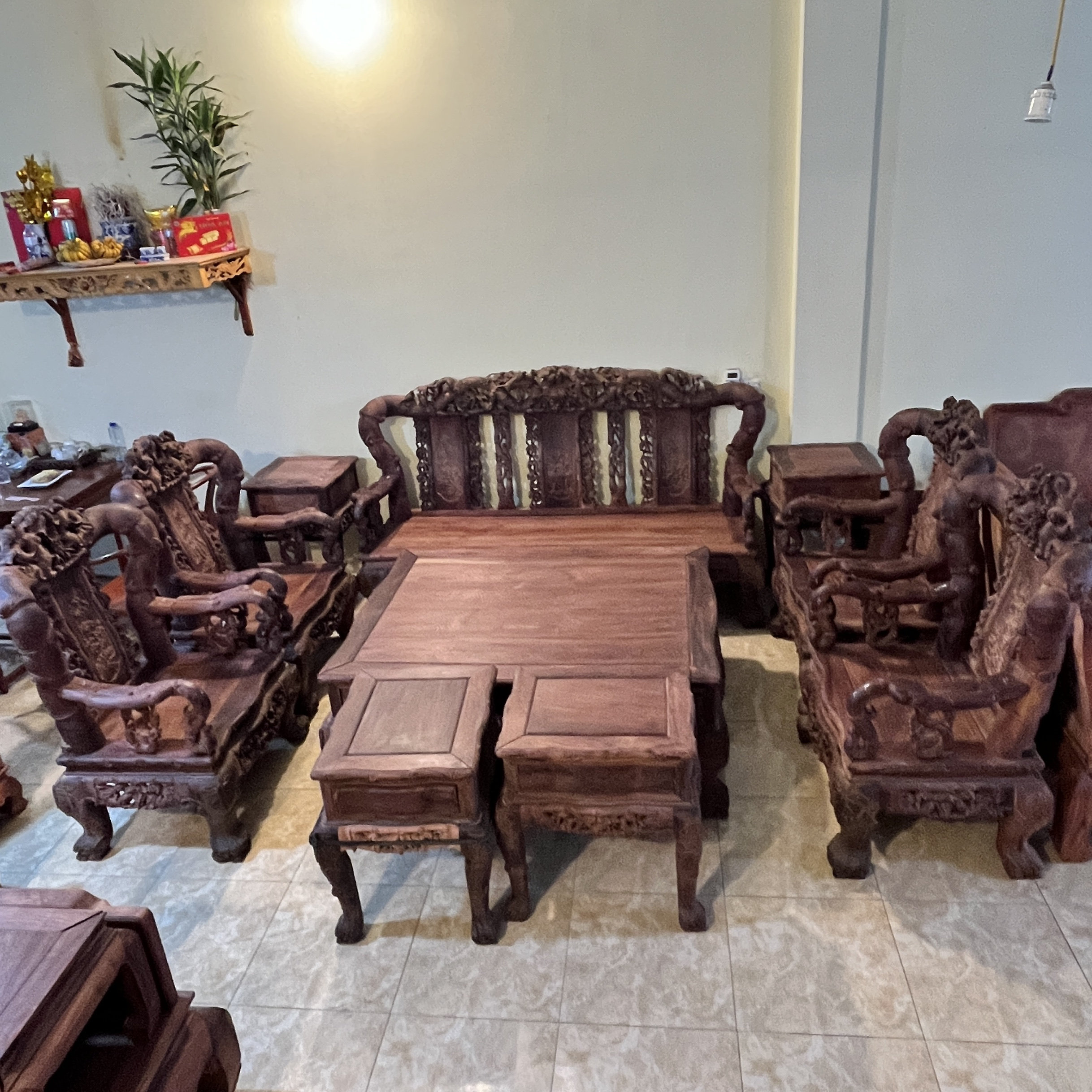 花枝木沙发10件套红酸枝手雕竹节红木椅子实木仿古巴里黄檀半成品