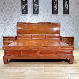 缅甸花梨木1.8米双人床红木家用卧室大床实木大果紫檀榫卯结构床