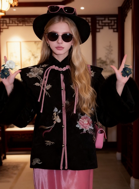 中式国风刺绣白鸭绒保暖羽绒服