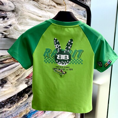 地球店绿色卡通兔子修身短袖上衣