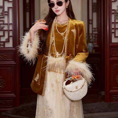 新中式国风刺绣白鸭绒保暖羽绒服