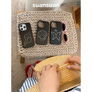 suansuan|原创夏日海边度假《梦中情壳》黑边磨砂磁吸手机壳适用iPhone17promax苹果16/15防摔14新款创意小众