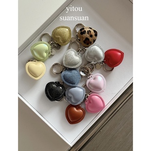 一头蒜蒜 小众ins时髦彩色皮质爱心手机壳吊坠包包挂件钥匙扣可爱