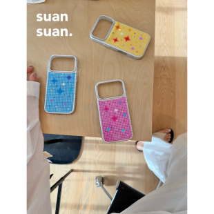 suansuan原创《星星格纹》光面银边不掉色磁吸手机壳适用iPhone17promax苹果16promax全包15pro