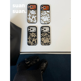 15防摔保护套新款 suansuan 小众高级花卉插画镂空镜面磁吸手机壳适用iPhone17promax苹果16 春和景明 原创
