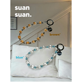 suansuan原创 高级璀璨闪耀水晶串珠手机链条小众设计 小方糖