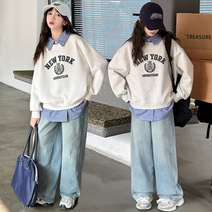 女童卫衣春秋套装2026新款儿童女大童时髦衣服牛仔裤两件套春秋季